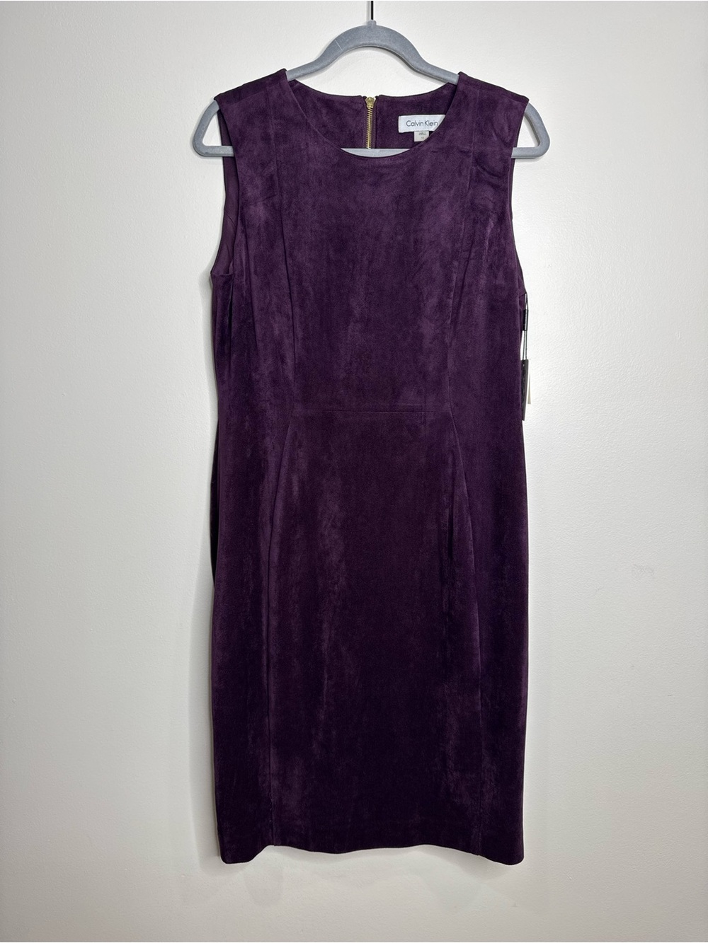 NWT Calvin Klein Purple Faux Microsuede Sleeveless Knee Length Office Dress 12